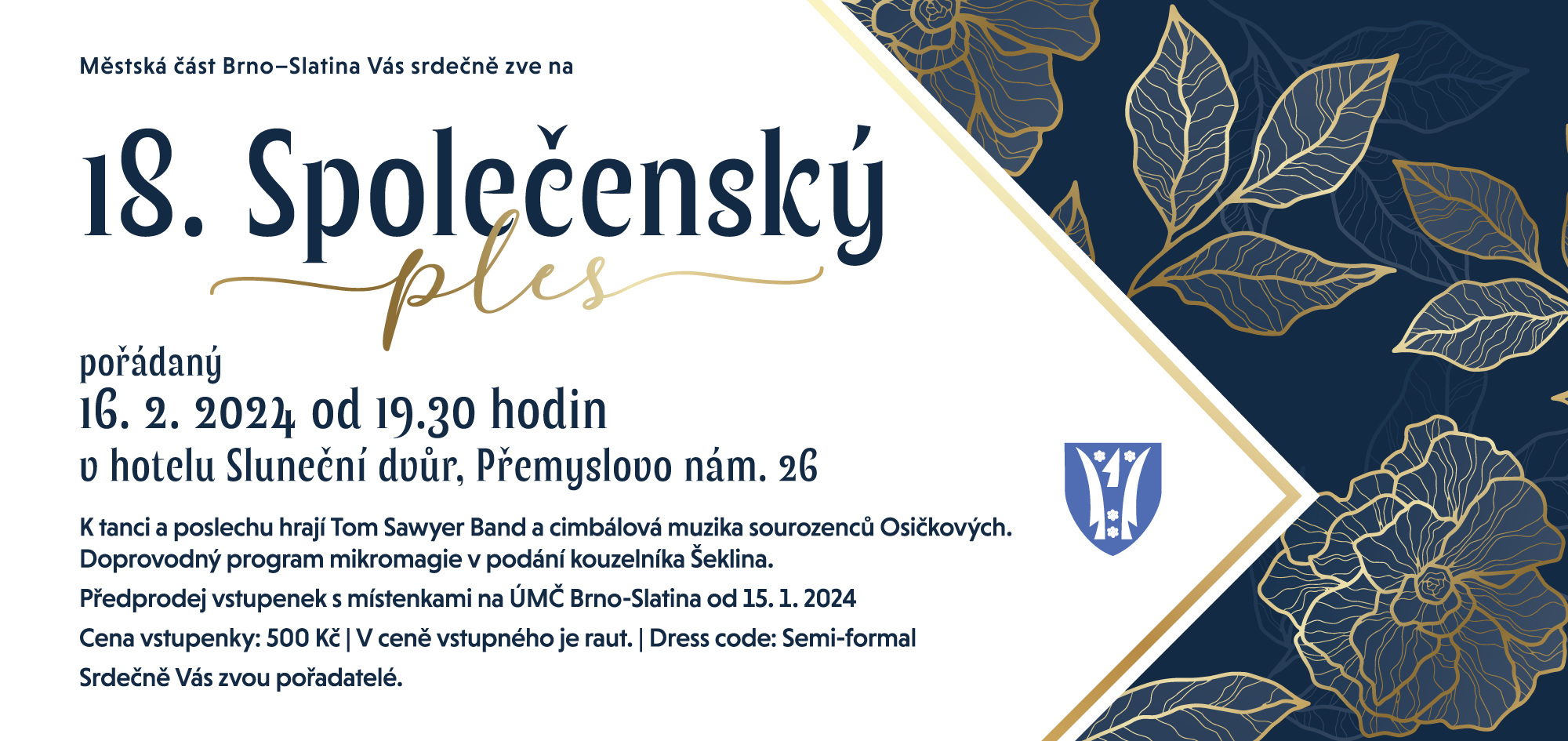 Stali jsme se partnerem akce Společenský ples městské části Brno Slatina 2024